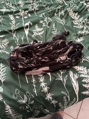 LOFT Black and Beige Floral Print Lightweight Scarf